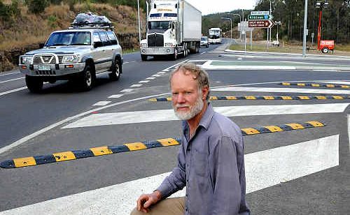 Greg Edwards says changes, like these speed bumps, have made the Wide Bay Highway/Bruce Highway intersection more dangerous than ever. Greg Edwards says changes, like these speed bumps, have made the Wide Bay Highway/Bruce Highway intersection more dangerous than ever.
